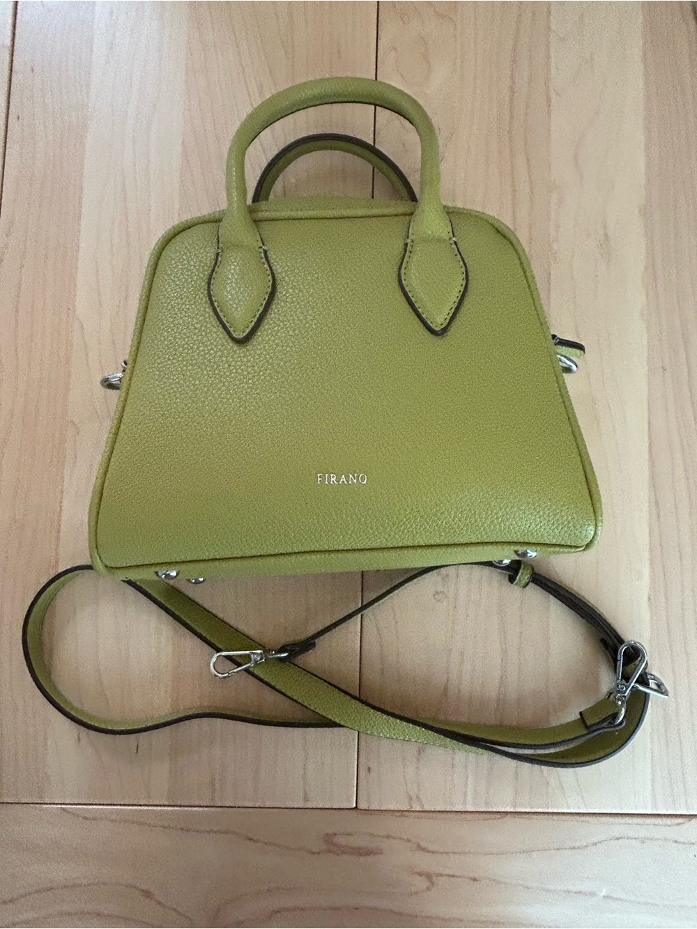 Firano Lime Green Faux Leather boxy structured crossbody bowler bag
